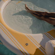 Yellow and White Stripe Floating Dock with Water Hammock